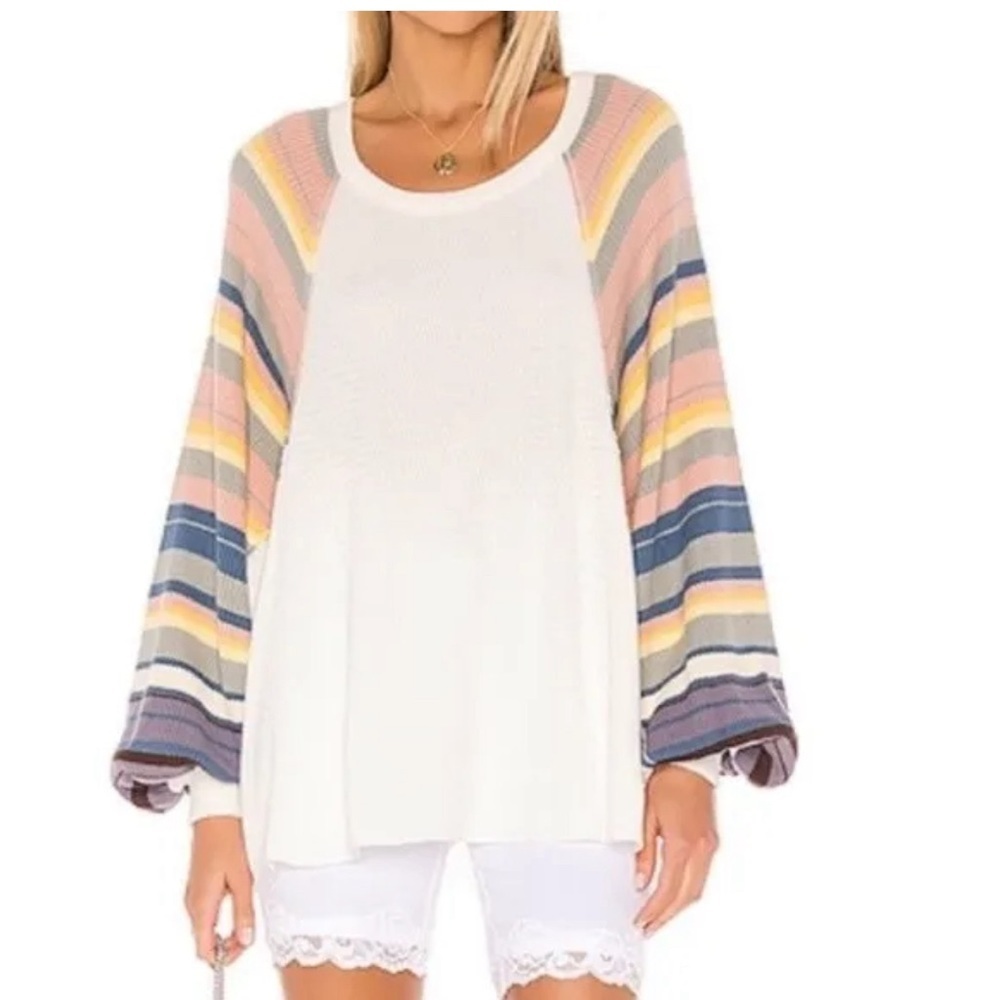 Free People We The Free Rainbow Dreams Top White Pastel Combo XS